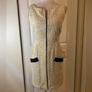 NWT LEONA by LAUREN LEONARD dress TWEED cream BLACK sleeveless SILK SIZE 4